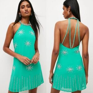 Karen Millen crystal embellished halterneck mini dress in green